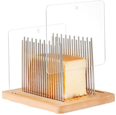Rebanadora de pan manual, guía ajustable de acero inoxidable - Rebanadora compacta plegable para pan casero, base de madera