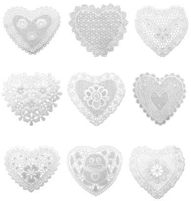 WINXMIN 9 piezas Posavasos Huecos Manteles Forma de corazón Encaje, Bordado Platos Cuencos Tela Adornos Accesorios Algodón Punta Ganchillo Redondo Blanco Vintage Hecho Mano Crochet Flor Tapete Encaje
