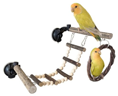 Flexibel Bird Ladder Bridge – Eliminera stillasittande stress utan ansträngning, Träningsleksak i naturligt trä, Säkra fönster och bursug Abborre | Interaktivt klätterrep för Goldens Conure plus undul