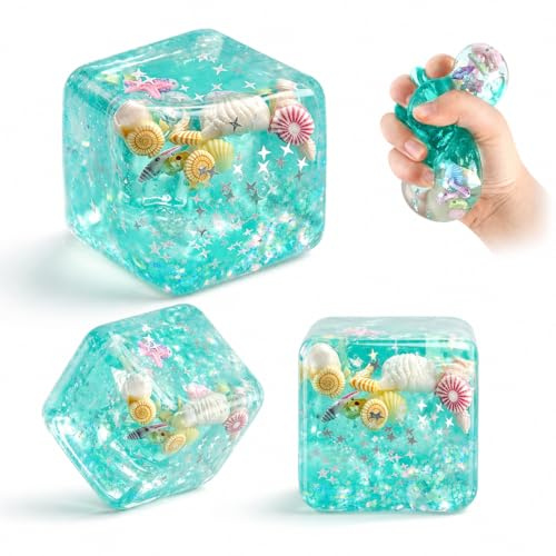 3 Pcs Balle Anti-Stress Ice Cube Squishy,Jouet Fidget Relaxant Cube Océan