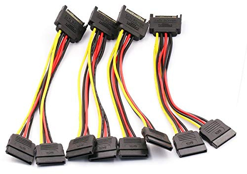 DaFuRui 4pcs SATA Power Splitter Cable,15 Pin Male to 15 Pin Dual Female Power Cable 8 Inches