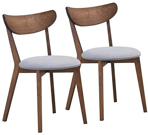 COSTWAY Dining Chairs Set of 2, Mid-Century Modern Kitchen & Dining Chairs with Curved Back and Cushioned Seat, Walnut Finished Wood Living Room Side Chairs for Kitchen, Dining Room, Bistro