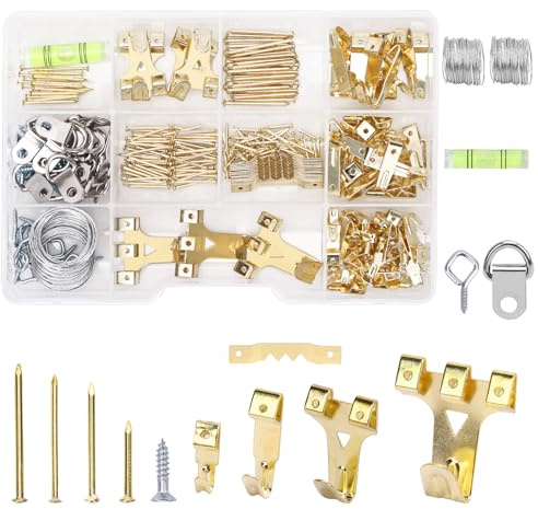 276pcs Picture Hanging Kit, Picture Hangers, Heavy Duty Frame Hooks Assortmentwith Nails, Hanging Wire, Screw Eyes, D Ring and Sawtooth Hardware for Frames Mounting