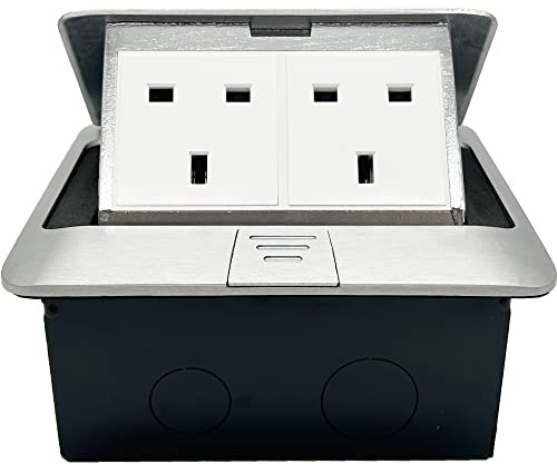 Pop up Electrical Outlet Cover Box, Floor sockets Table Waterproof IP20 220v, 2 Sockets Power Plugs, for Table Office Desktop Restaurant Kitchen Cafe Countertop, Silver