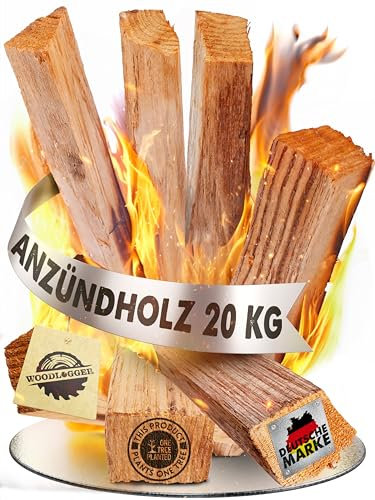 Woodlogger 20 KG Anzündholz I trockenes Anfeuerholz I Premium Anmachholz I ofenfertiges Brennholz I Holz für Kaminofen, Lagerfeuer, Feuerschalen, Ofen I sauberes Grillholz I hochwertige Kaminanzünder