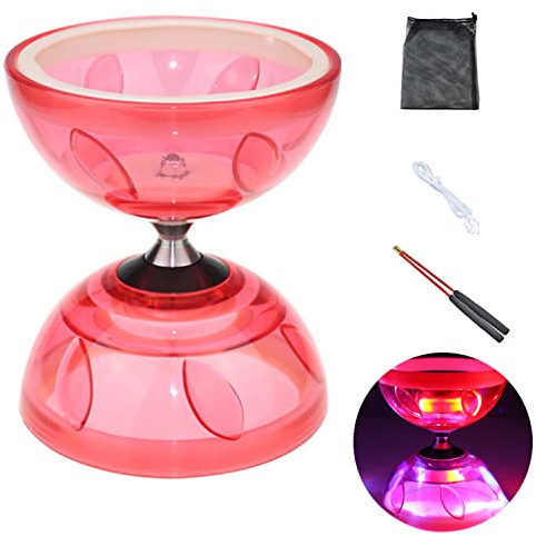 Diabolo Chinese Yoyo Set ,Triple Bearing Diabolo Chinese Yo-yos Juggling Toys with Colorful LED Diabolo with Diablo Sticks, Diabolo String&Net Bag, Easier Start/ Faster/ Stable&Lasts Longer (Red)
