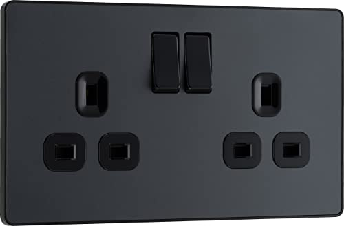 BG Electrical Double Switched Power Plug Wall Socket, Screwless, Evolve, Matt Grey, 13A, PCDMG22B