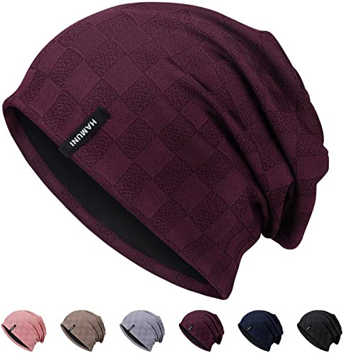 HAMUNI Slouch Beanie Mütze für Herren Damen, Dünne und Leichte Jacquard Jersey Beanies Chemo Kopfbedeckung Mützen Laufmütze Mütze Slouchy Baggy Beanie Unisex Flexible Klassische Winter Sommer Hüte