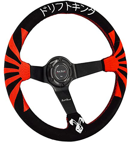Performance Rising Sun Steering Wheel 350mm Deep Dish 6 Bolt For JDM Sport Racing Steering Wheel Alcantara Horn Button Included