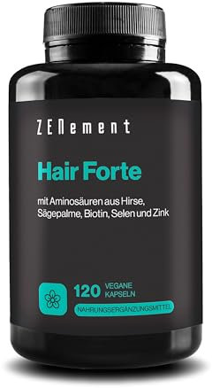 Hair Forte, avec Acides Aminés Issus Millet, Palmier Floride, Biotine, Sélénium et Zinc, 120 Gélules Végétariennes | Traitement contre la chute des cheveux | Végan, Sans Gluten | Zenement