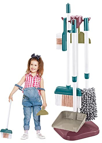 Pomurom Limpieza para Niños, Limpieza Infantil, Kit Limpieza Niños Juguete Incluye Escoba Recogedor Cepillos Fregona y Soporte Organizador, Juguetes Educativos Regalo para Niños Niñas 3+