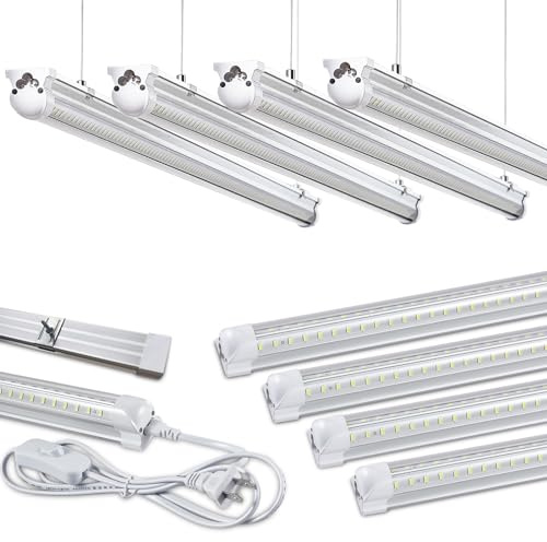 Skymoatled 8Pack 8FT LED Shop Light Garage Light,100W 6000K White Light 15000LM Super Bright,Hanging/Surface Mount,Linkable T8 LED Tube Lights for Garage,Warehouse, Workshop,Plug and Play