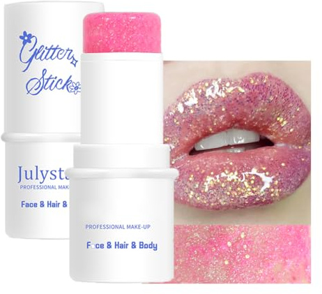 GL-Turelifes Face Body Glitter Stick, Pink, Waterproof, Fine Texture, 1 Stick, Gel, Round, Body Makeup, Hair Decoration