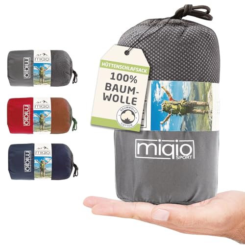 MIQIO® 2in1 Baumwoll-Hüttenschlafsack mit durchgängigem Reißverschluss (Koppelbar): Leichter Reiseschlafsack und XL Reisedecke in Einem - Sommer Schlafsack Innenschlafsack (Grau,Links)