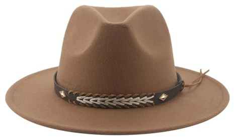 SOYNIA Chapeaux Fedora Trilby Chapeau Feutre Chapeau De Cowboy pour Femmes Homme Casquettes Fedoras Feutré Panama Chapeau Western Vintage Solide Fedoras 52-54 Cm (Enfants) Kaki