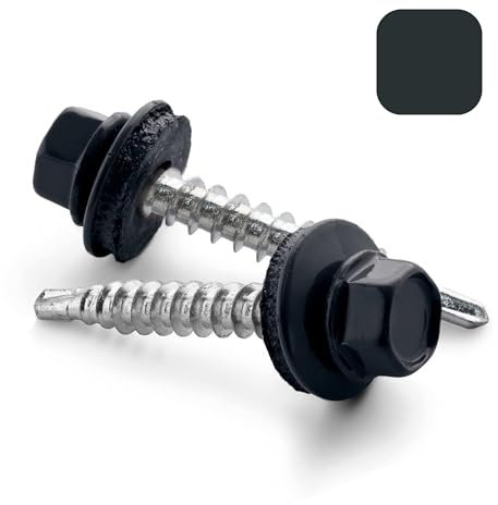 VOOXA 200 tornillos autoperforantes de chapa trapezoidal, 4,8 x 20, con arandela de sellado EPDM, acero galvanizado RAL7016, gris antracita, cabeza hexagonal SW8