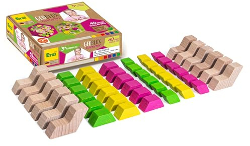 Erzi 42088 Bausteine GeoBlox FunnyMix aus Holz, für Kinder