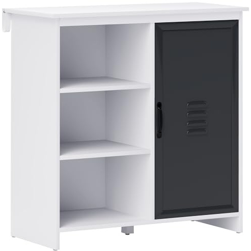 HOMCOM Buffet Moderne - Meuble de Rangement sur Pied 3 niches Placard - en Bois et Porte métal Gris