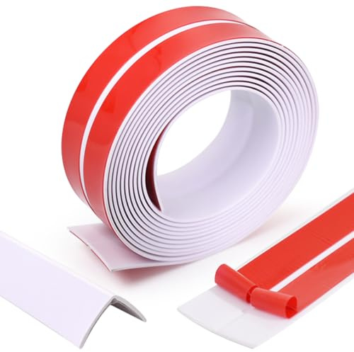 Ranjima Mjuk golvlist självhäftande, 8 m tätningstejp, självhäftande kantskyddslister, 20 mm x 20 mm, vattentätt PVC-silikonband, flexibel böjlist för dörrar, fönster, väggar, golv, kök – vit