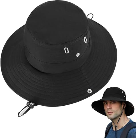 YUZHEDM Sombrero Sombrero Hombre Gorro Pescador Hombre Gorras y Protección UV Malla Transpirable, Sol Verano Bucket Hat Trekking Senderismo Plegable Montaña Protectora UV para Camping Caza (Negro)