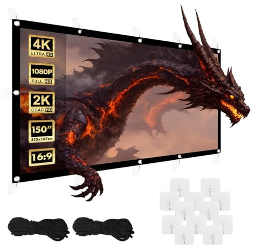 Maclean Tragbare Projektionswand – Hochwertige Polyester-Leinwand mit 25mm Schwarzem Rand, 179° Betrachtungswinkel und Einfache Montage (150, 300x220cm, 4:3)