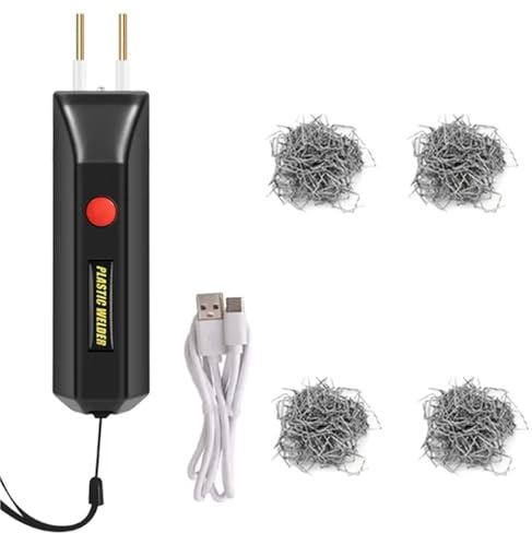 Soudure plastique Outil Carrosserie Kit de soudage plastique sans fil avec 200 agrafes, chargeur USB-C, agrafeuse plastique alimentée par batterie(Black-Kit)