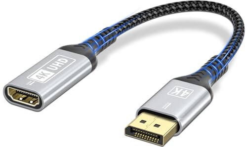 Kryoza 4K Adaptateur Displayport vers HDMI, Convertisseur Unidirectionnel DP (Display Port) mâle vers HDMI Femelle avec HDTV,Lenovo,Dell,HP,PC,Monitor - Gris