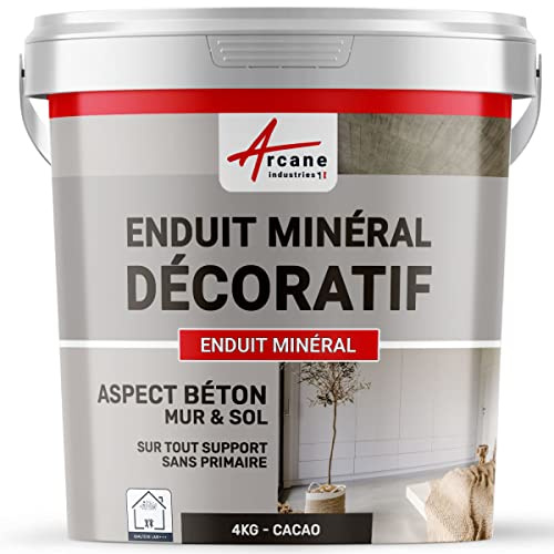 Enduit minréral decoratif interieur | Aspect/Effet beton pour sol et mur toute pièce intérieure - 4 kg Cacao - ARCANE INDUSTRIES
