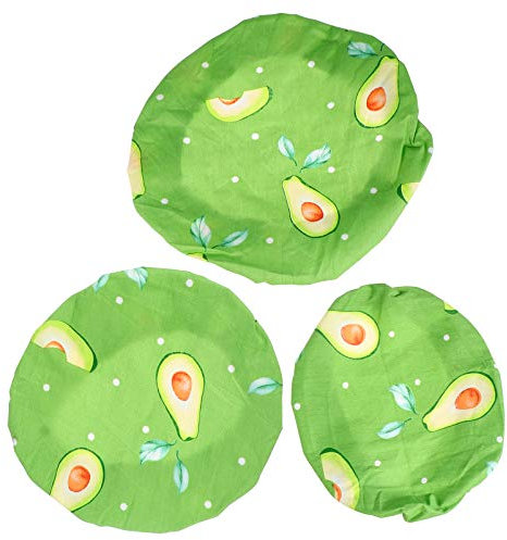 3Er Set Wiederverwendbare Abdeckhauben Für Lebensmittel Aus Baumwolle Mit Gummizug – Frischhaltehauben in Avocado-Design Für Schüsseln Und Teller – Maschinenwaschbar Und Hitzebeständig