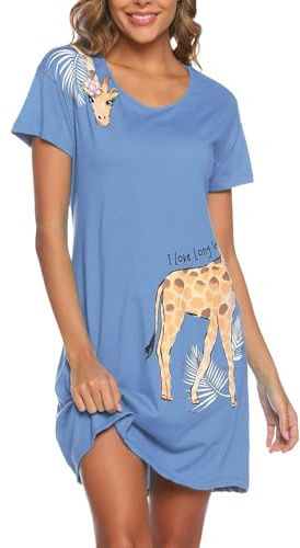 ENJOYNIGHT Chemise de nuit pour femme, en coton, avec imprimé, à manches courtes, pour la nuit, XXL