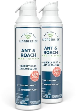 Wondercide - Ant & Roach Aerosol Spray for Kitchen, Home, and Indoor Areas - Ant, Roach, Spider, Flea, Stink Bug Killer with Natural Essential Oils - Pet Safe - 10 oz 2-Pack
