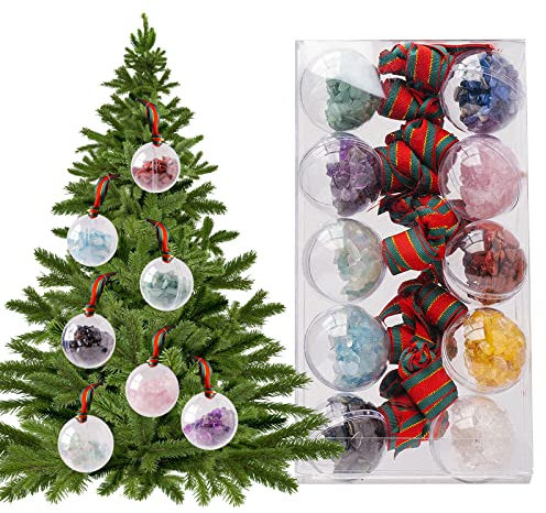 Runyangshi 10 Stück natürliche Kristall-Chips, Weihnachtsdekoration, Kugeln, Weihnachtsbaumkugeln, Ornament-Set, Kristallchips, transparente Ornamentkugeln, Urlaub, Party, Dekoration, Geschenk