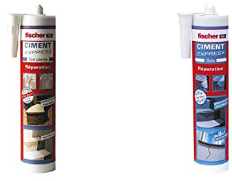 fischer - Ciment Express Ton Pierre 310ML - 1 cartouche & Ciment Express gris prêt à l'emploi - 1 cartouche de 310ml