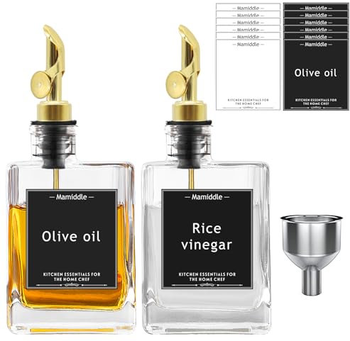 Mamiddle Set de Bouteilles d'Huile et de Vinaigre pour la Cuisine (Or-280ml)