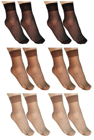 JYC CREATIVE 6 Pares Medias Panty Mujer 17 DEN, Media Calcetín Para Mujer, Medias Finas Transparentes, Medias Cortas Beige y Negro, Medias Cortas Mujeres, Calcetines Media Mujer, (6 Pares, Mezcla)