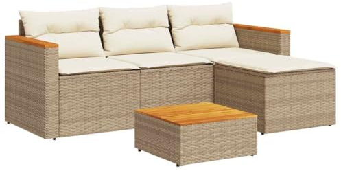 vidaXL Salon de Jardin avec Coussins 3 pcs, Canapés de Patio, Ensemble de Meubles, Mobilier de Terrasse Extérieur, Beige Résine Tressée