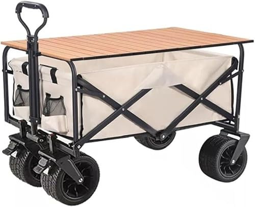 Suuim Einkaufswagen, zusammenklappbarer Einkaufswagen, tragbar, faltbar, 150 l, großes Fassungsvermögen, Multifunktionswagen, Outdoor-Camping-Tisch, Leichter Wagen, Grillwagen, Handwagen (Farbe: Be