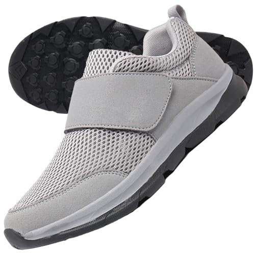 AEHO sans Lacets Chaussures Diabétiques Chaussures Extra-Larges pour Pieds Gonflés Chaussures De Marche Ajustables pour Personnes Âgées Soulagement De La Douleur Au Pied,Gris,40/250mm