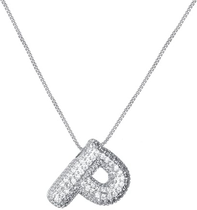 RWQIAN Bubble initialer bokstavskedja silver/guld dam ballong bling zirconia bokstav hänge halsband alfabet A-Z dam smycken present, Rostfritt stål, Ej tillämpbar