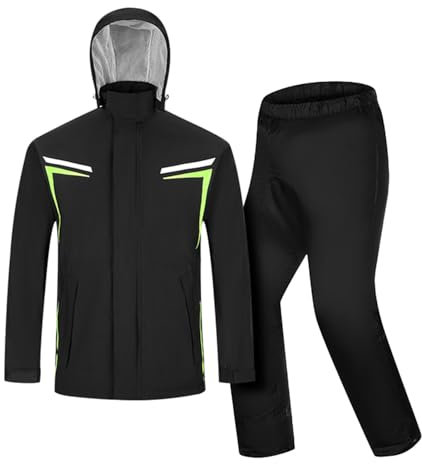 Taoyoule Trajes Impermeables para Hombres Chaqueta y Pantalones para la Lluvia Impermeables Ligeros con Capucha Conjunto Impermeable para Montar en Bicicleta