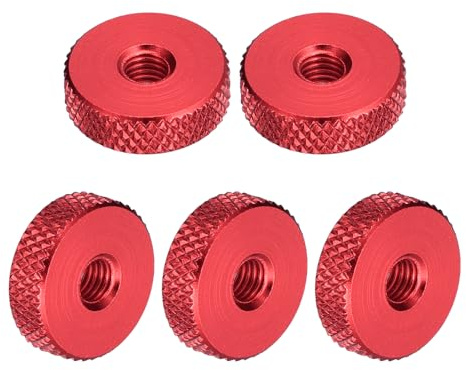 QUARKZMAN 10pz Dadi a Farfalla Piatte Zigrinate, M5x16 x 5 mm Dado Passante, Dado Zigrinato in Lega di Alluminio Testa Piana Passante Dadi di Regolazione Blocco per Stampante 3D, Rosso