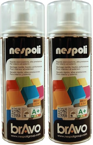 Nespoli Pintura en Spray, Color Barniz Incoloro Brillante, 400 ml, Acabado Profesional (Paquete de 2)