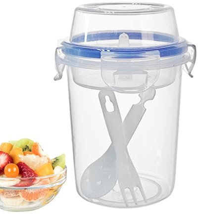Parfaitbehållare i yoghurt med lock – matberedningsburkar, yoghurtparfaitbehållare | Yoghurtparfaitbehållare med sked och gaffel, mellanmålskopp med toppfack för resor, frukostfrukt, havre
