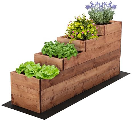 MODO24 Hochbeet Holz, 4-stufiger Pflanzkasten, Blumenkasten, Gemüsebeet, Kräuterbeet, Anzuchtset, Anzuchtkasten, mit Gartenvlies als Unterlage und Schrauben, Abmessungen 54x30x120 cm, Farbe: Braun