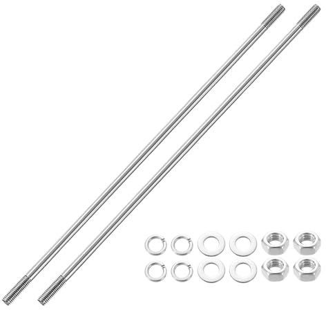sourcing map 2 viti a doppia estremità, M6 x 250 mm, in acciaio inossidabile 304, a doppia filettatura, con dadi e rondelle piatte e di bloccaggio, vite filettata a doppia estremità, per la
