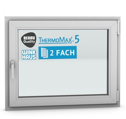 ThermoMax 5 Classic Kunststoff-Fenster, Uw-Wert 1,3, BxH: 100x80cm / 1000x800mm, DIN rechts (Griff links), mit 2-fach Wärme-Isolier-Verglasung, Winkhaus Sicherheitssystem & Rehau Profil