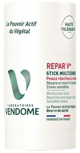 LABORATOIRES VENDÔME - REPAR V+ - Stick Multizones - Visage & Corps - Répare & Nourrit les Zones Sensibles - Enrichi en Beurre de Karité, Arnica & Jojoba - Peaux Réactives à Tendance Atopique - 50g