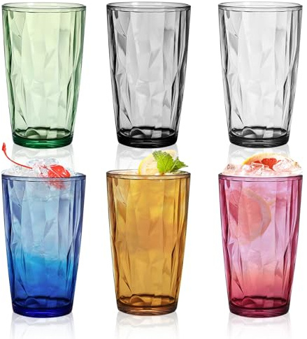 VEGOATY Juego de 6 vasos grandes de colores, 500 ml, apilables, de plástico, vasos de agua, vasos de zumo, vasos de cóctel para saf, agua, camping, picnic, barbacoa, cerveza, beber