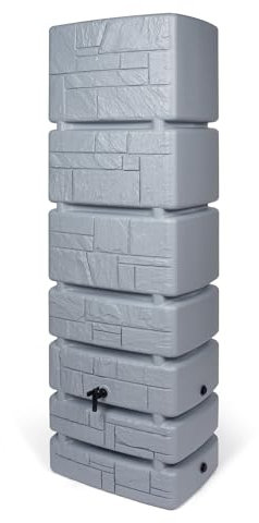 Kreher XXL Wassertonne Tower Stone mit Wasserhahn. Tolle Stein Optik in Anthrazit oder Grau, 350 Liter Nutzungsvolumen. Maße (BxTxH): 57,5 x 38,4 x 180 cm (Grau)