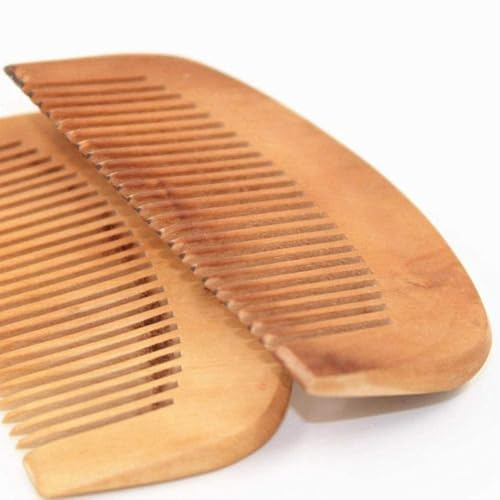Lot de 2 peignes en bois de pêche naturel avec dents fermées antistatiques pour barbe et cheveux de barbe, massage, démêlant, accessoires de coiffage